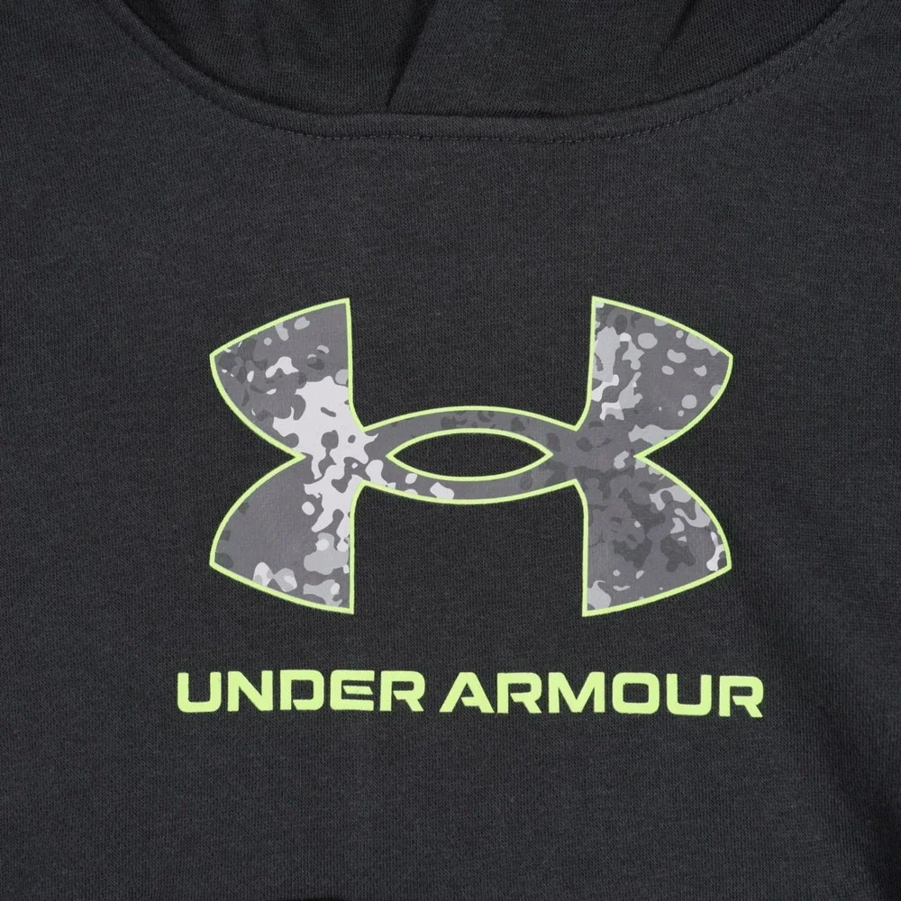 Under Armour Hoodie Kids Size 6 Black Big Logo Camo Pullover Fleece Sweatshirt